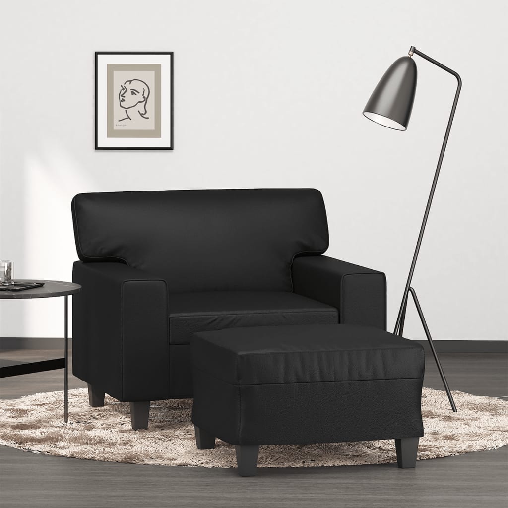 Fauteuil avec repose-pied Noir 60 cm Similicuir - XIOS