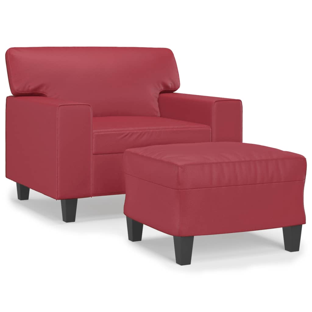 Fauteuil avec repose-pied Rouge bordeaux 60 cm Similicuir - XIOS