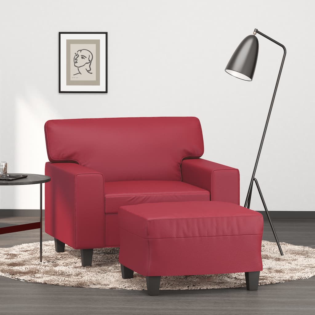 Fauteuil avec repose-pied Rouge bordeaux 60 cm Similicuir - XIOS