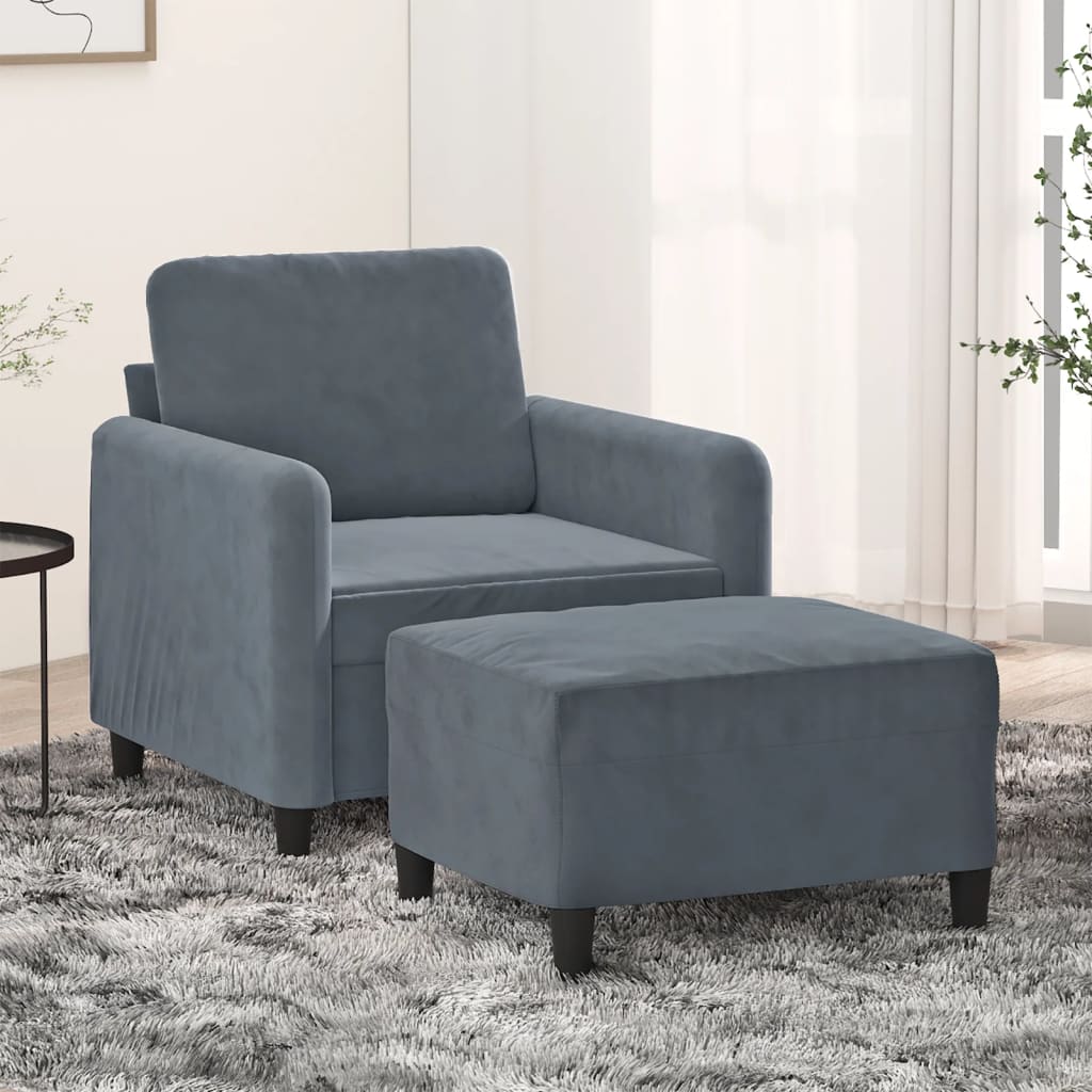 Fauteuil avec repose-pied Gris foncé 60 cm Velours - XIOS