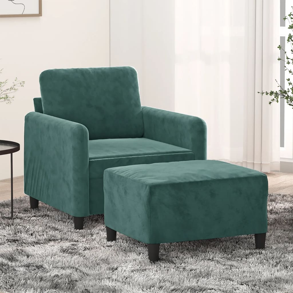 Fauteuil avec repose-pied Vert foncé 60 cm Velours - XIOS