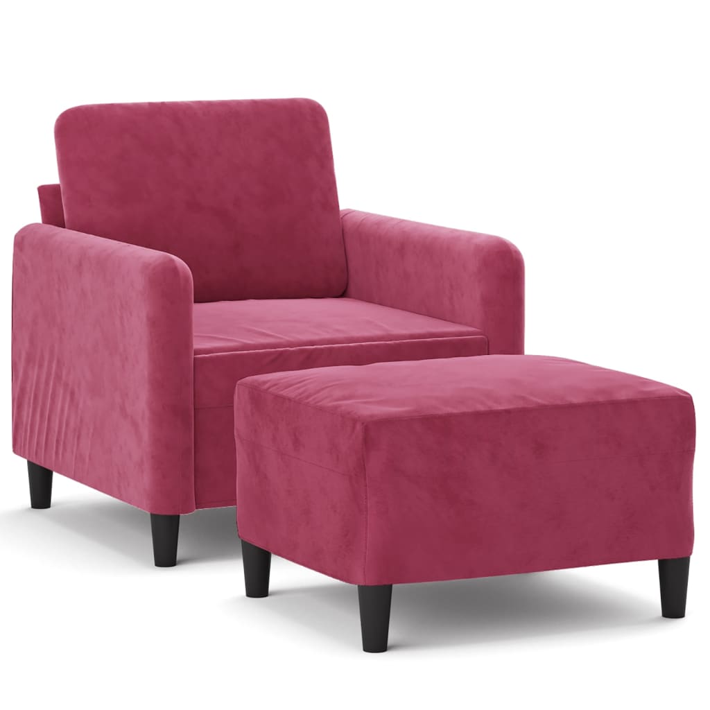 Fauteuil avec repose-pied Rouge bordeaux 60 cm Velours - XIOS