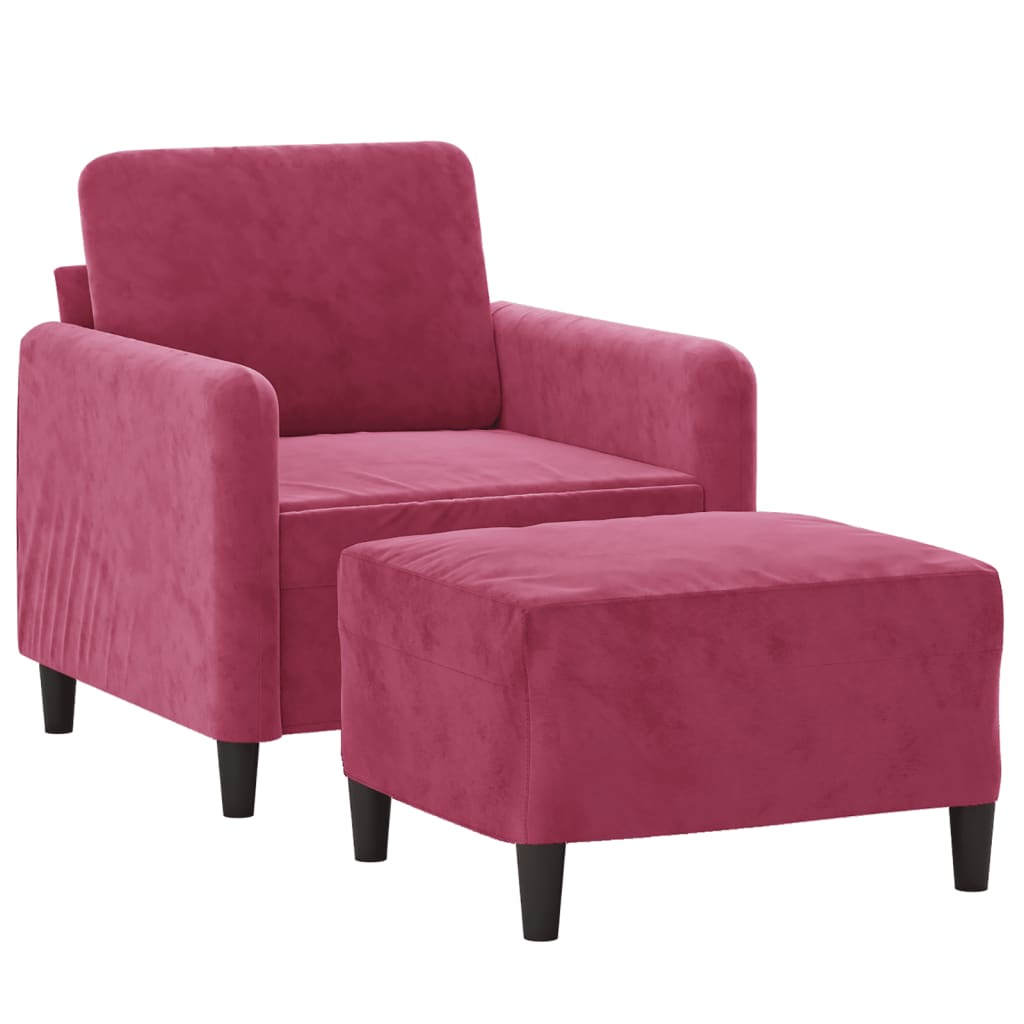 Fauteuil avec repose-pied Rouge bordeaux 60 cm Velours - XIOS