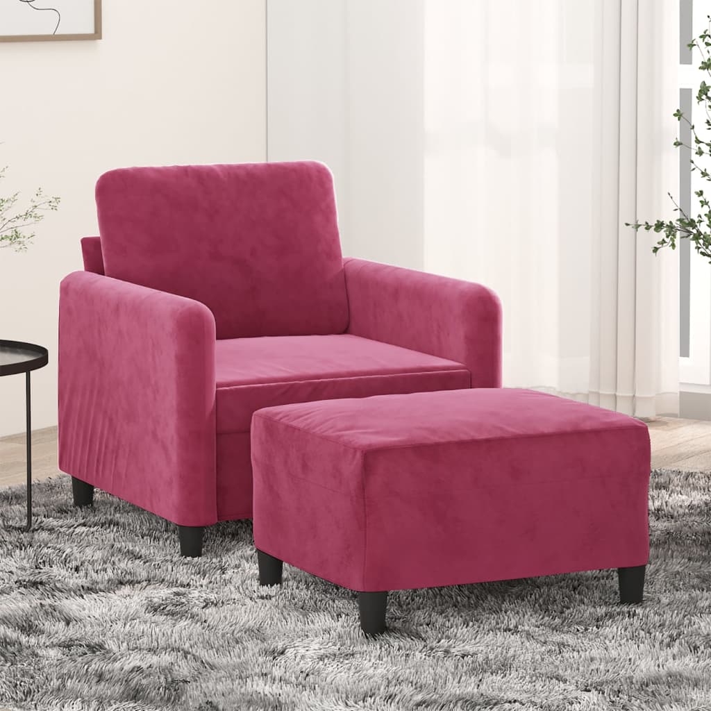 Fauteuil avec repose-pied Rouge bordeaux 60 cm Velours - XIOS
