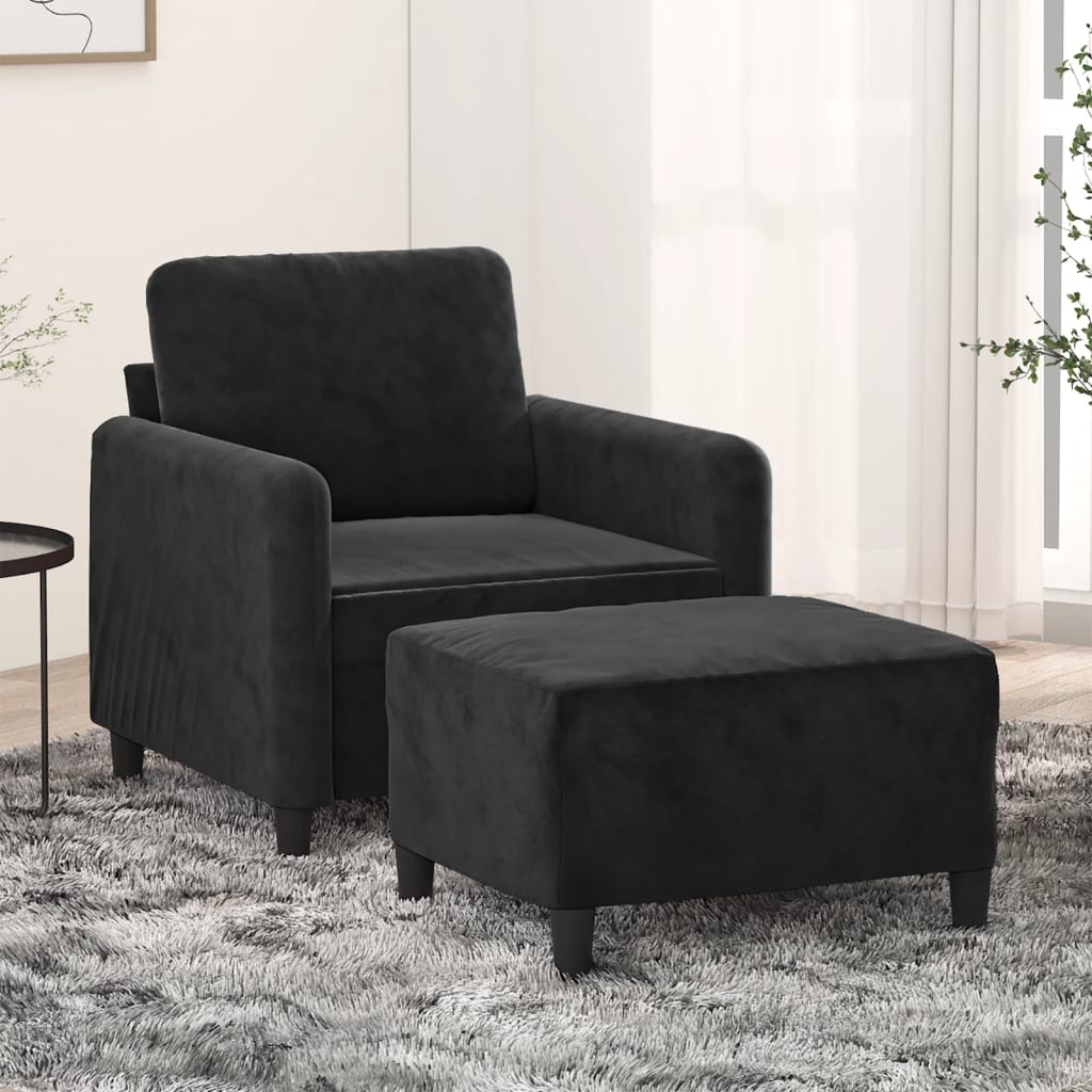 Fauteuil avec repose-pied Noir 60 cm Velours - XIOS