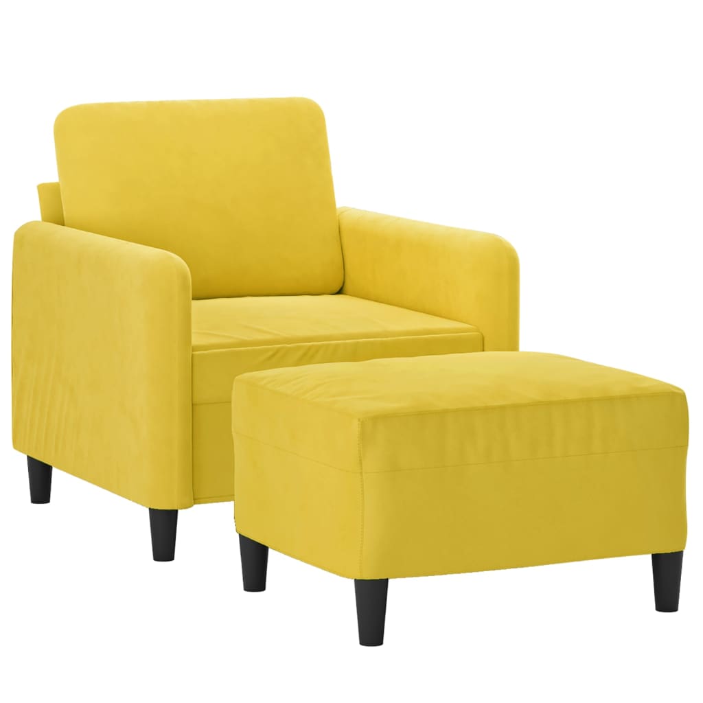 Fauteuil avec repose-pied jaune 60 cm velours - XIOS