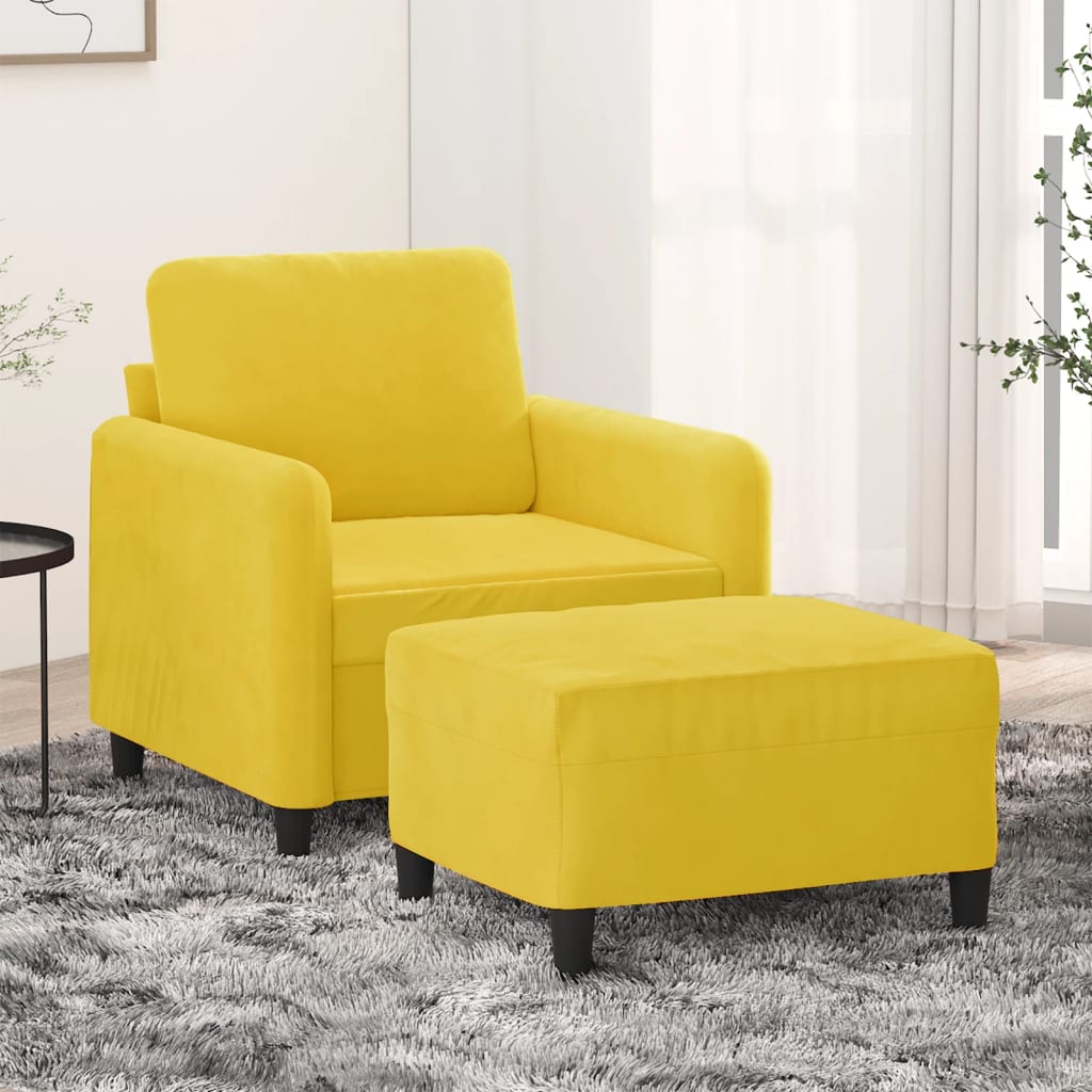 Fauteuil avec repose-pied jaune 60 cm velours - XIOS