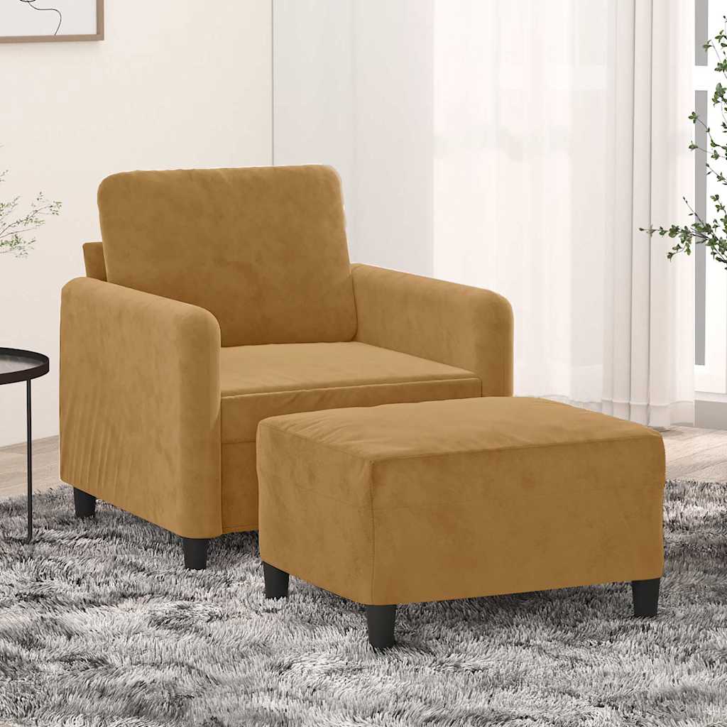 Fauteuil avec repose-pied Marron 60 cm Velours - XIOS