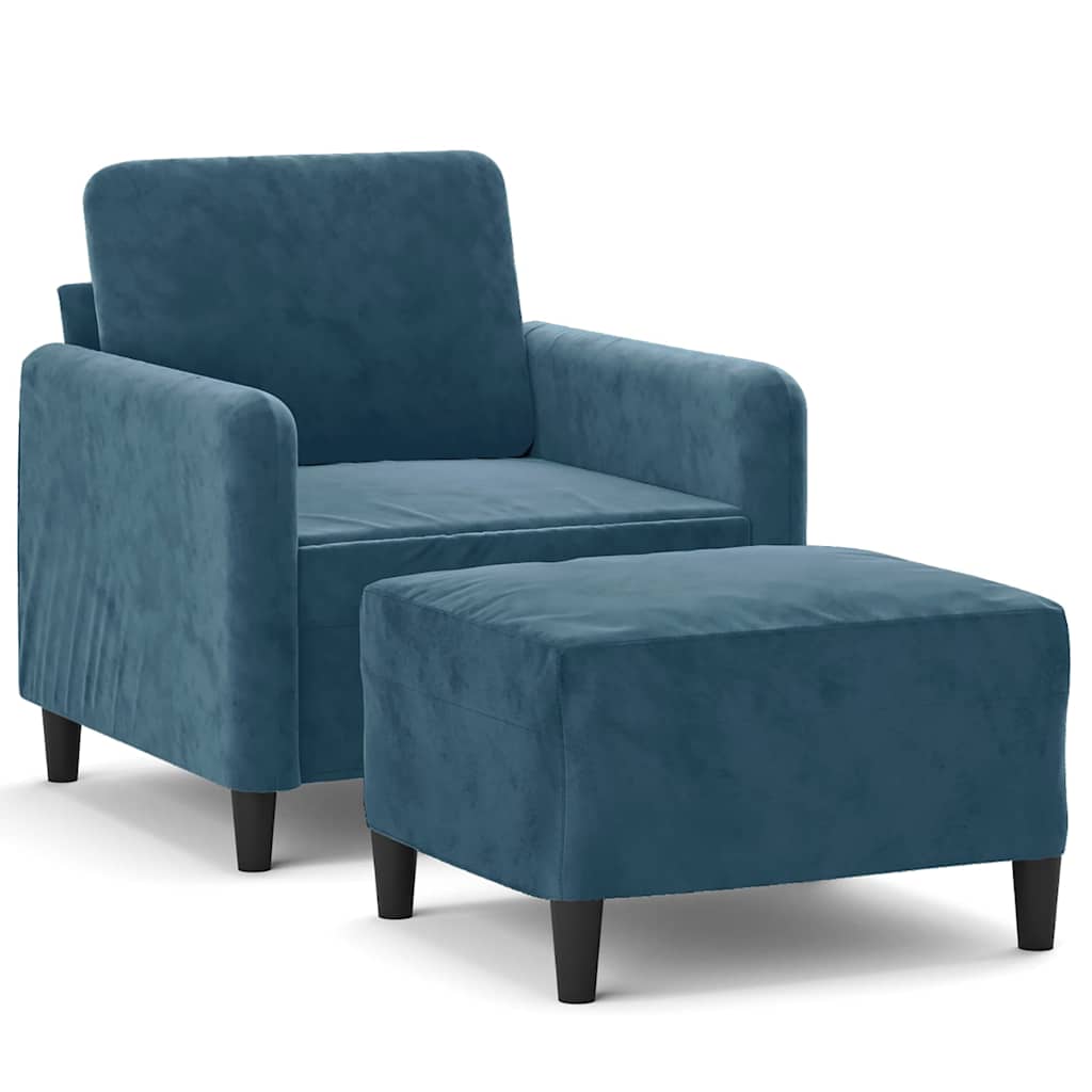 Fauteuil avec repose-pied Bleu 60 cm Velours