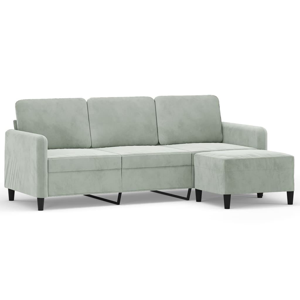 Canapé à 3 places avec repose-pieds Gris clair 180 cm Velours - XIOS