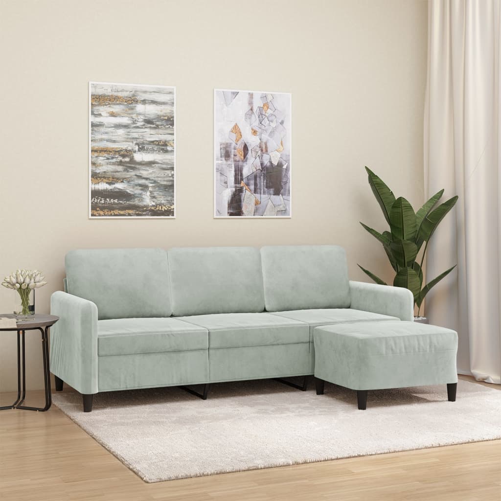 Canapé à 3 places avec repose-pieds Gris clair 180 cm Velours - XIOS