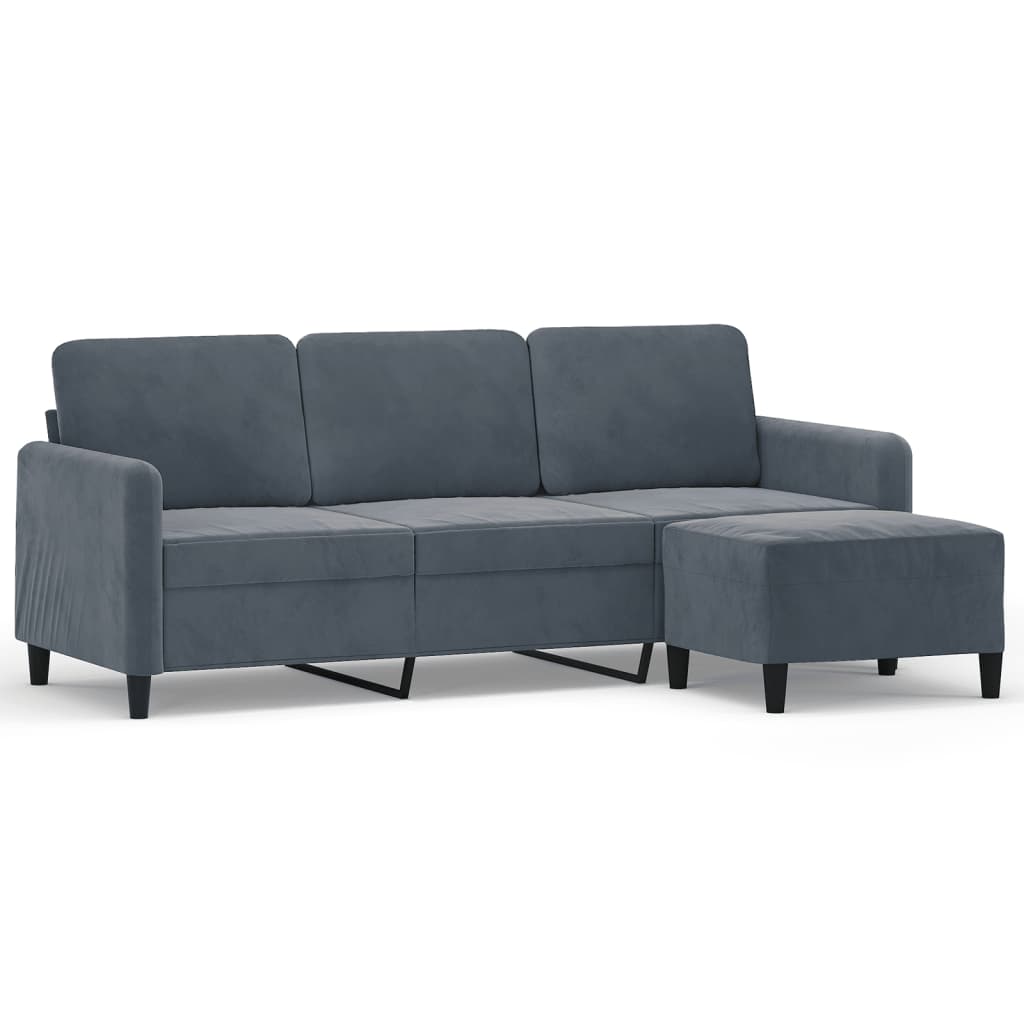 Canapé à 3 places avec repose-pieds Gris foncé 180 cm Velours - XIOS