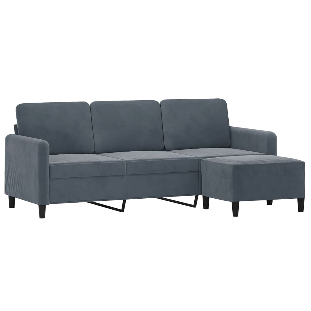 Canapé à 3 places avec repose-pieds Gris foncé 180 cm Velours - XIOS