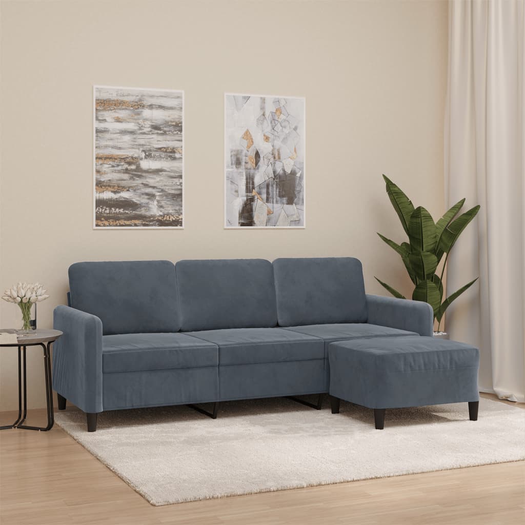 Canapé à 3 places avec repose-pieds Gris foncé 180 cm Velours - XIOS
