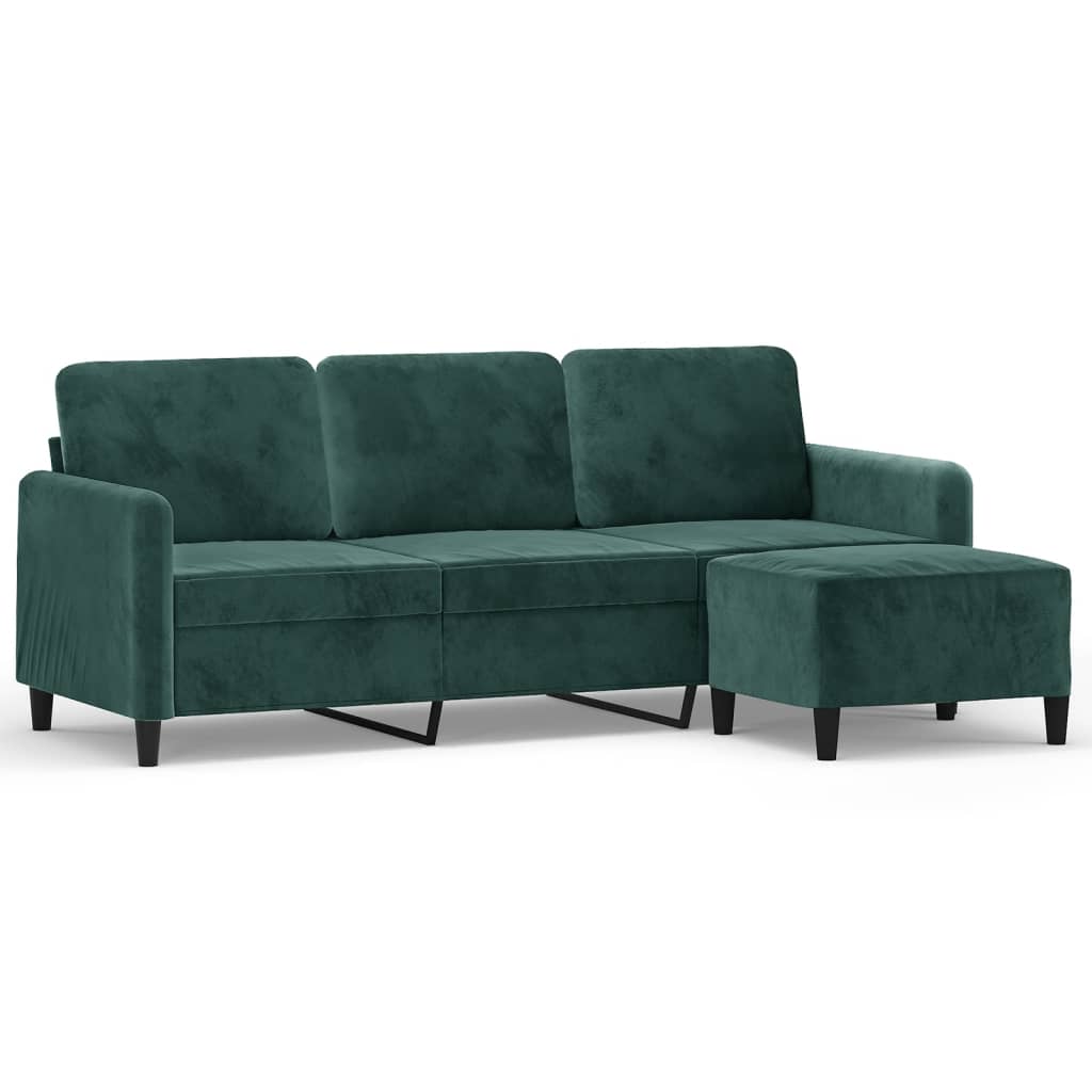 Canapé à 3 places avec repose-pieds Vert foncé 180 cm Velours - XIOS