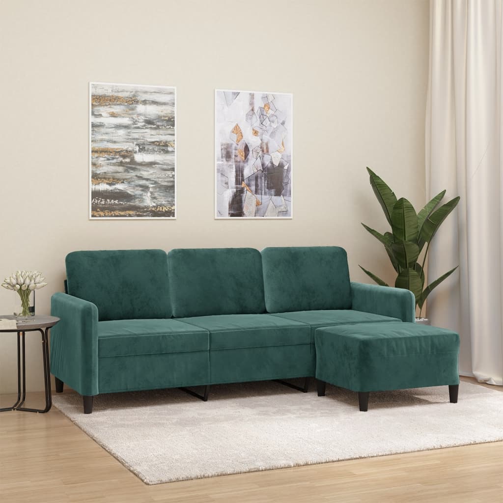 Canapé à 3 places avec repose-pieds Vert foncé 180 cm Velours - XIOS