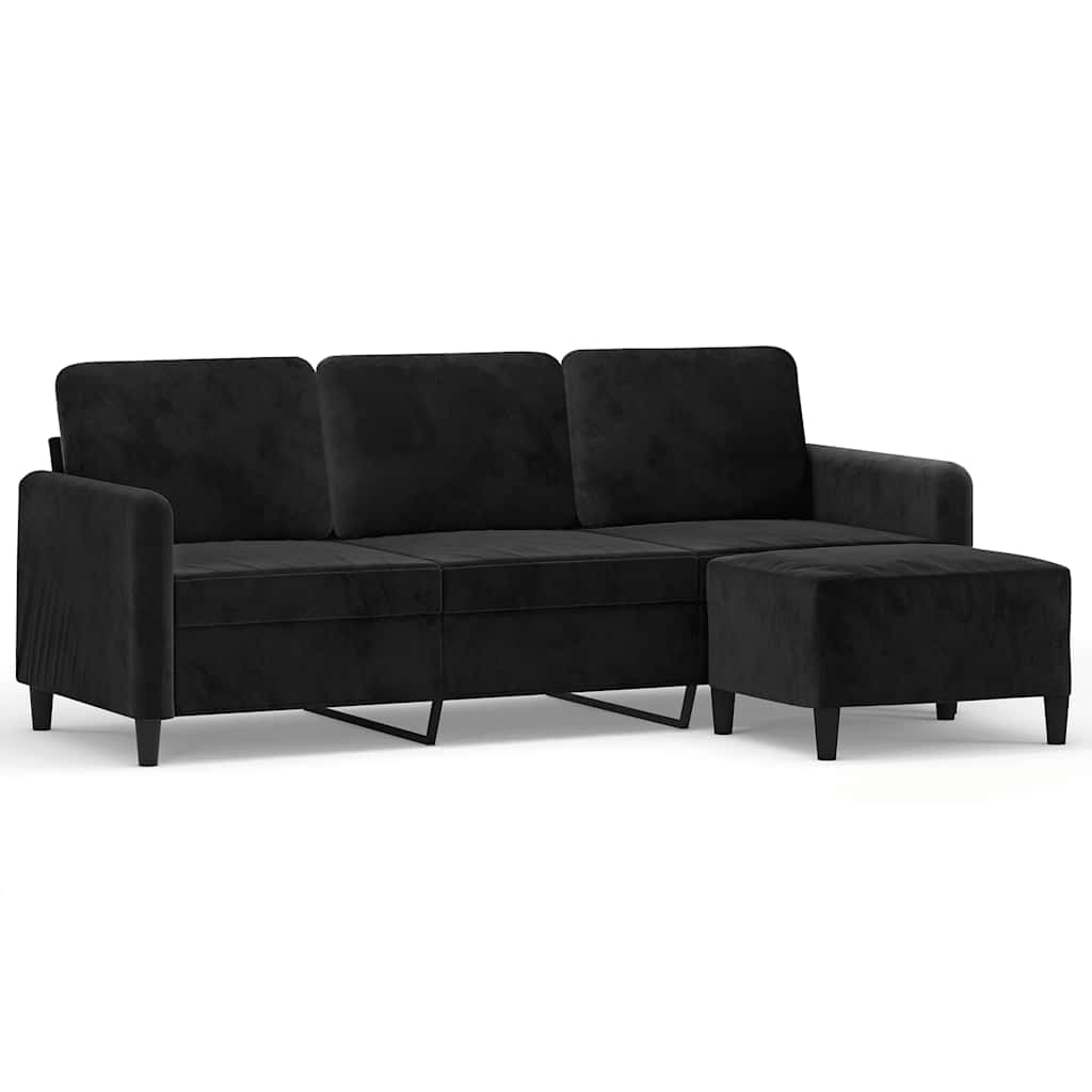 Canapé à 3 places avec repose-pieds Noir 180 cm Velours - XIOS