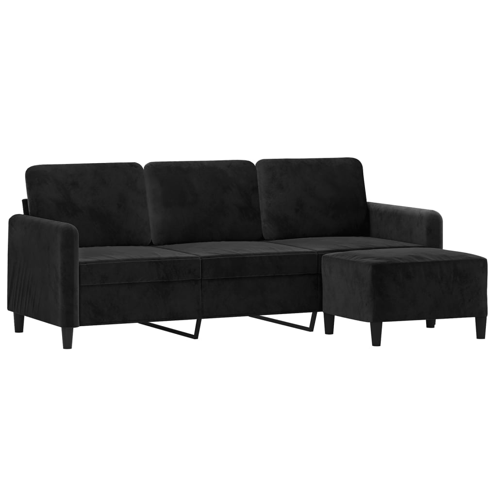 Canapé à 3 places avec repose-pieds Noir 180 cm Velours - XIOS