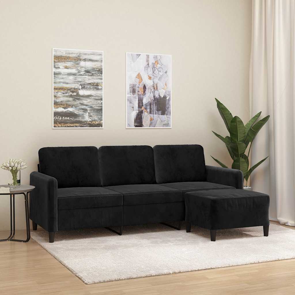 Canapé à 3 places avec repose-pieds Noir 180 cm Velours - XIOS