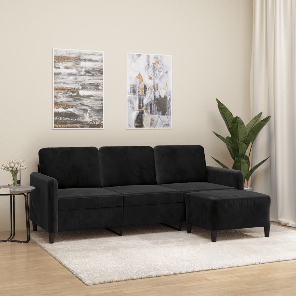 Canapé à 3 places avec repose-pieds Noir 180 cm Velours - XIOS