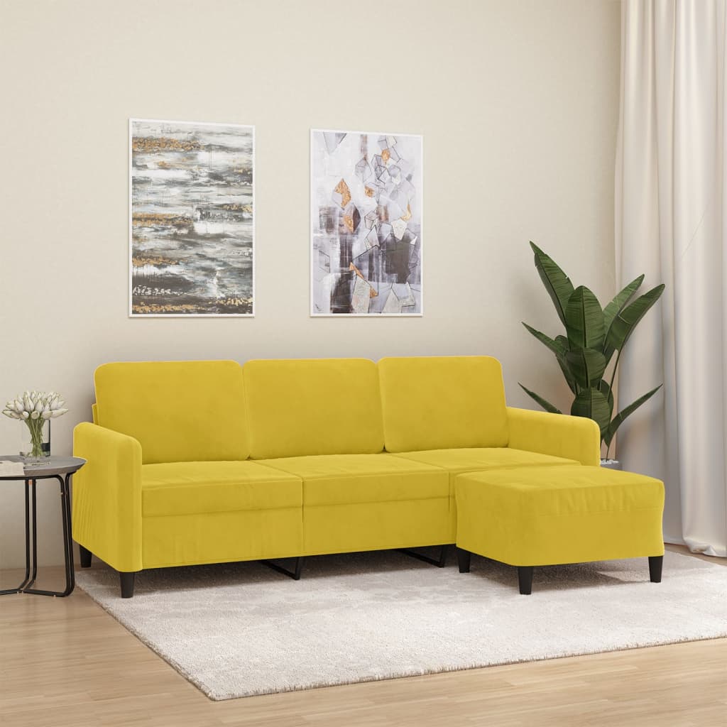 Canapé à 3 places avec repose-pieds jaune 180 cm velours - XIOS