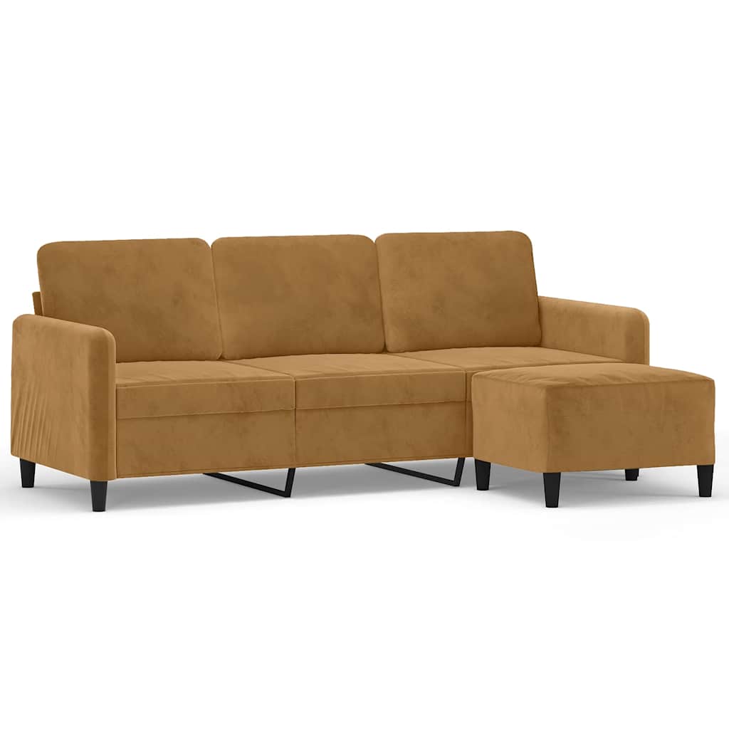 Canapé à 3 places avec repose-pieds Marron 180 cm Velours - XIOS