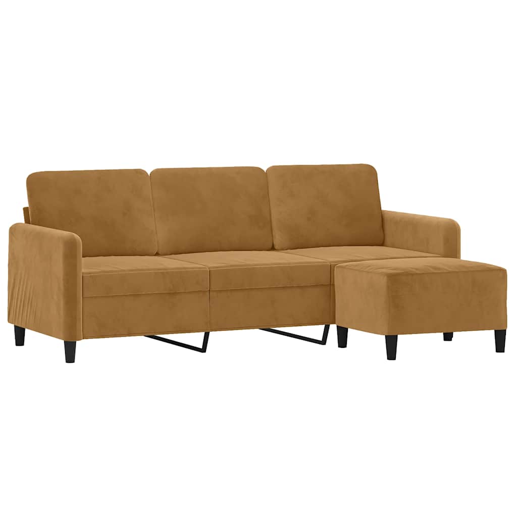 Canapé à 3 places avec repose-pieds Marron 180 cm Velours