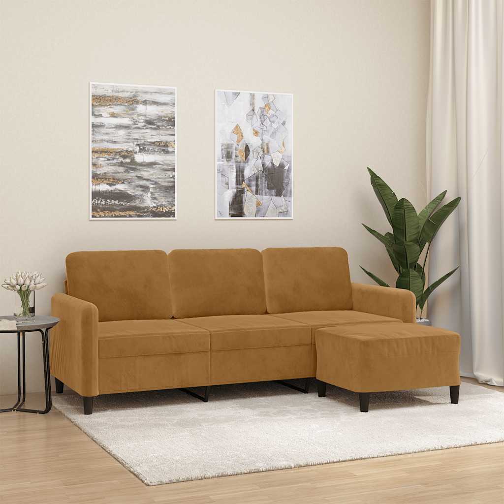 Canapé à 3 places avec repose-pieds Marron 180 cm Velours - XIOS