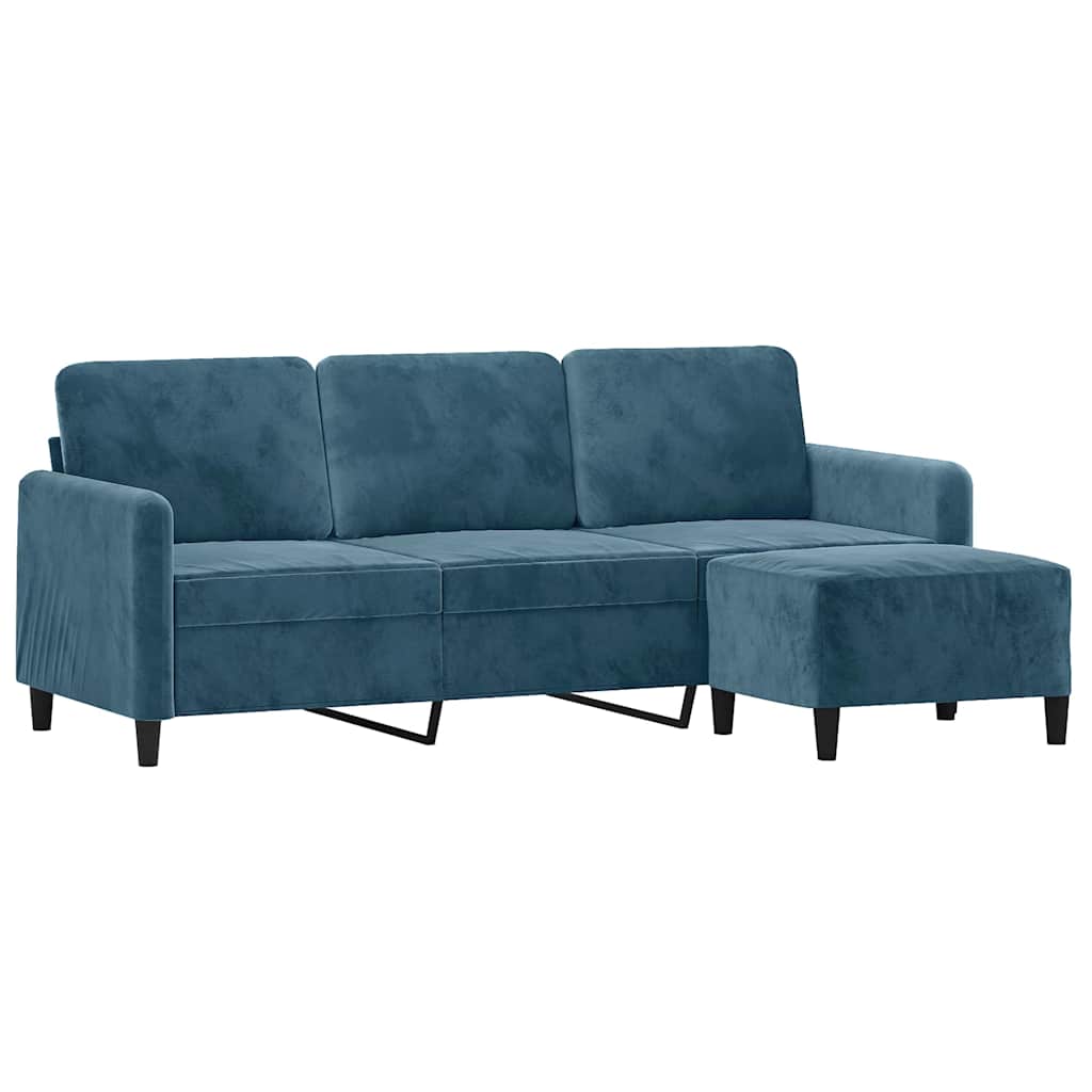 Canapé à 3 places avec repose-pieds Bleu 180 cm Velours - XIOS