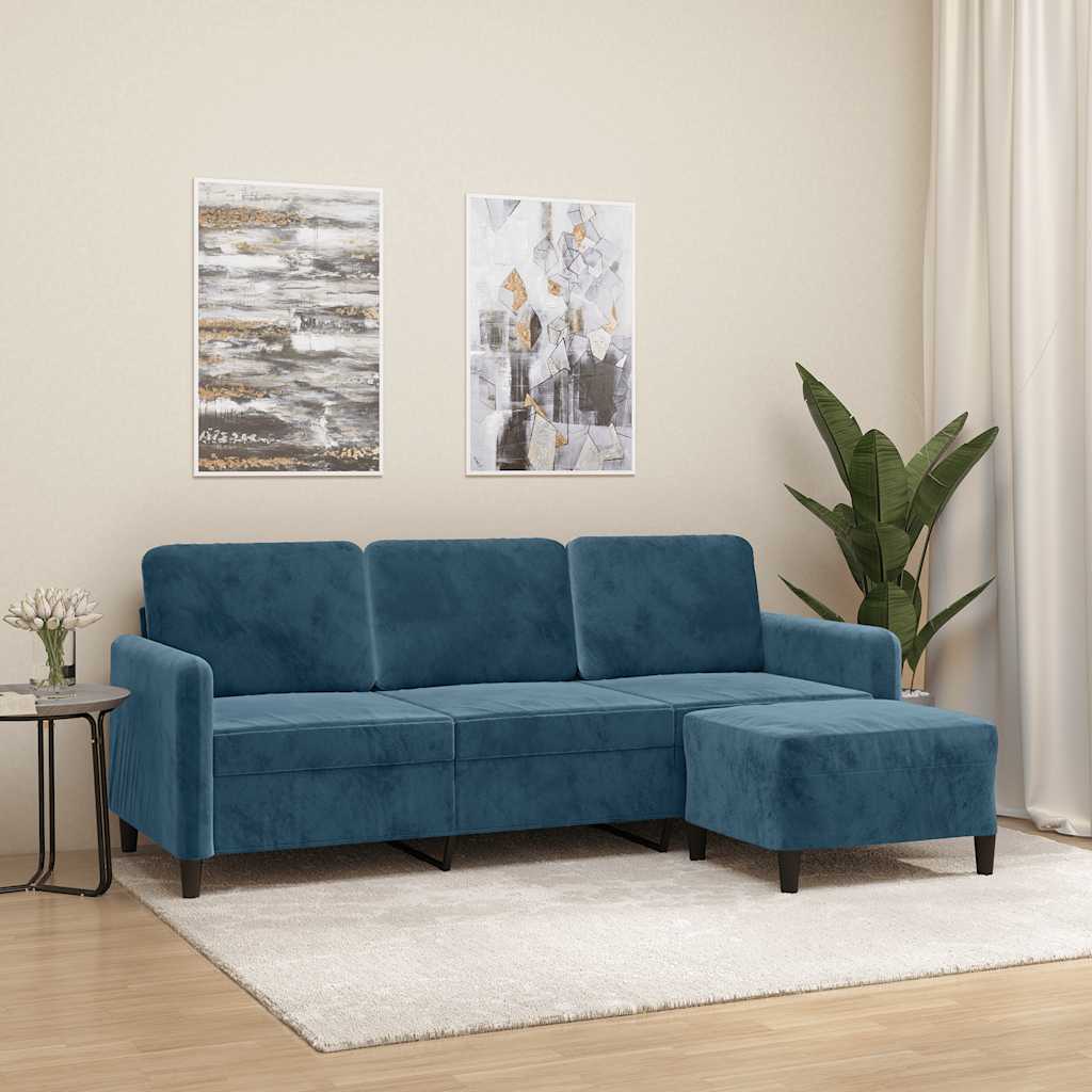 Canapé à 3 places avec repose-pieds Bleu 180 cm Velours - XIOS