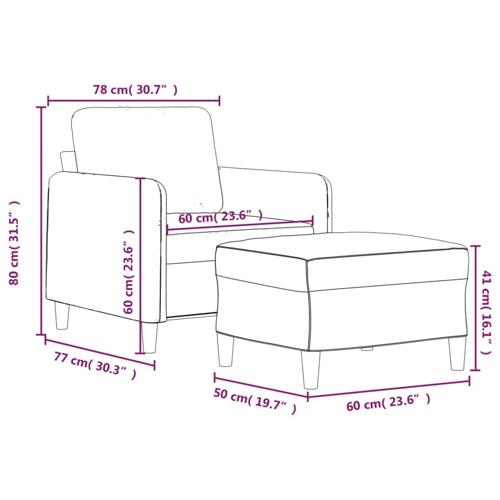Fauteuil avec repose-pied Taupe 60 cm Tissu - XIOS