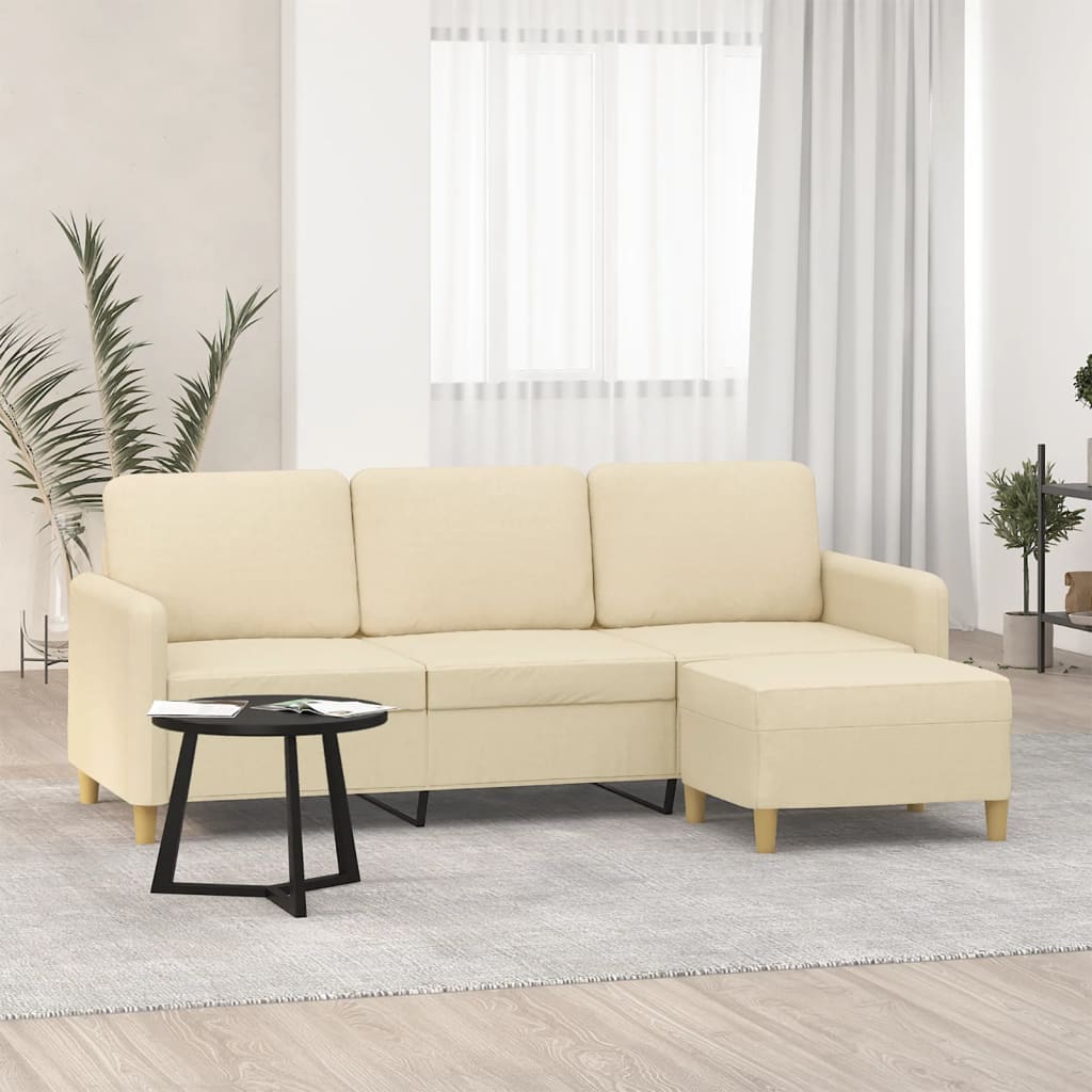 Canapé à 3 places avec repose-pieds Crème 180 cm Tissu - XIOS