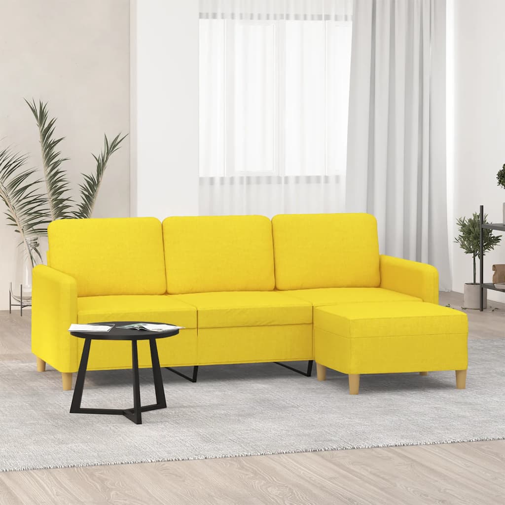 Canapé à 3 places avec repose-pieds Jaune clair 180 cm Tissu - XIOS