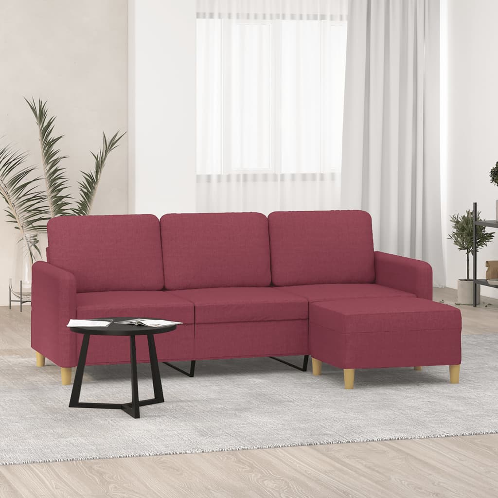 Canapé à 3 places avec repose-pieds Rouge bordeaux 180 cm Tissu - XIOS