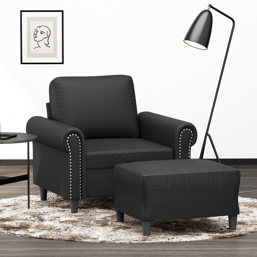 Fauteuil avec repose-pied Noir 60 cm Similicuir - XIOS