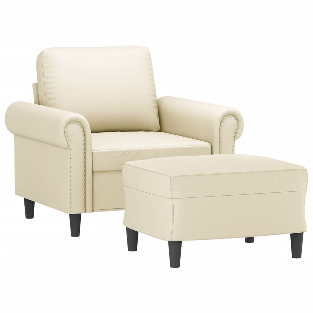 Fauteuil avec repose-pied Crème 60 cm Similicuir