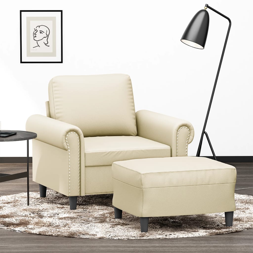 Fauteuil avec repose-pied Crème 60 cm Similicuir