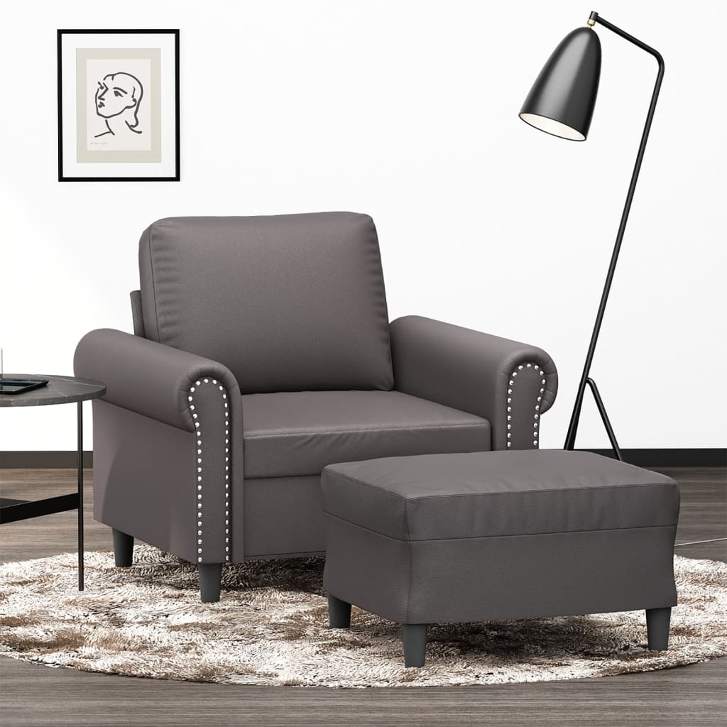 Fauteuil avec repose-pied Gris 60 cm Similicuir - XIOS