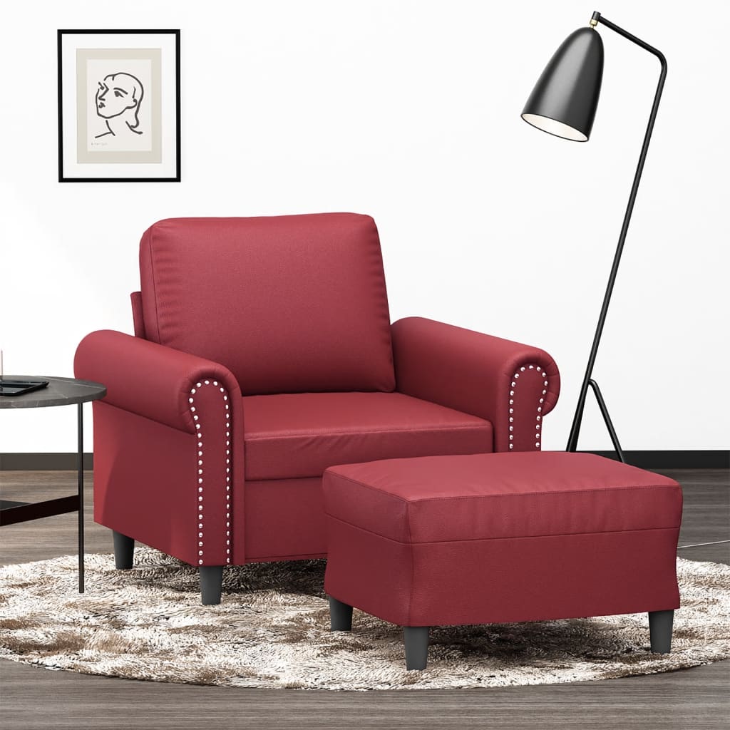 Fauteuil avec repose-pied Rouge bordeaux 60 cm Similicuir - XIOS