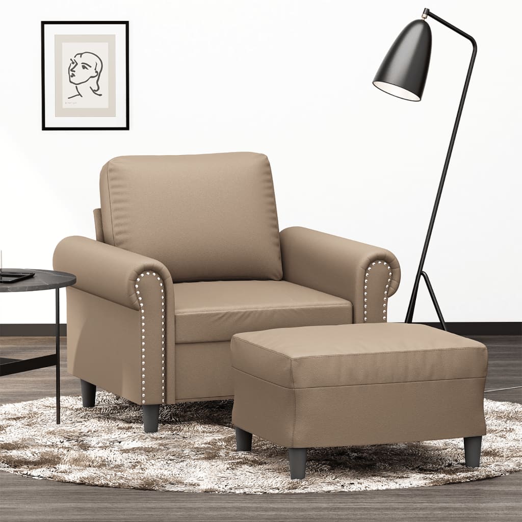 Fauteuil avec repose-pied Cappuccino 60 cm Similicuir - XIOS