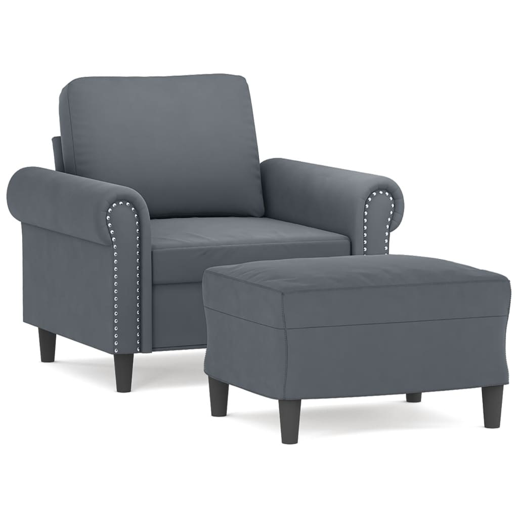 Fauteuil avec repose-pied Gris foncé 60 cm Velours - XIOS
