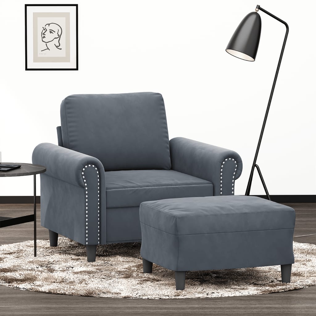 Fauteuil avec repose-pied Gris foncé 60 cm Velours - XIOS