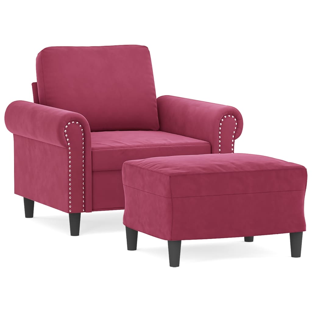 Fauteuil avec repose-pied Rouge bordeaux 60 cm Velours - XIOS