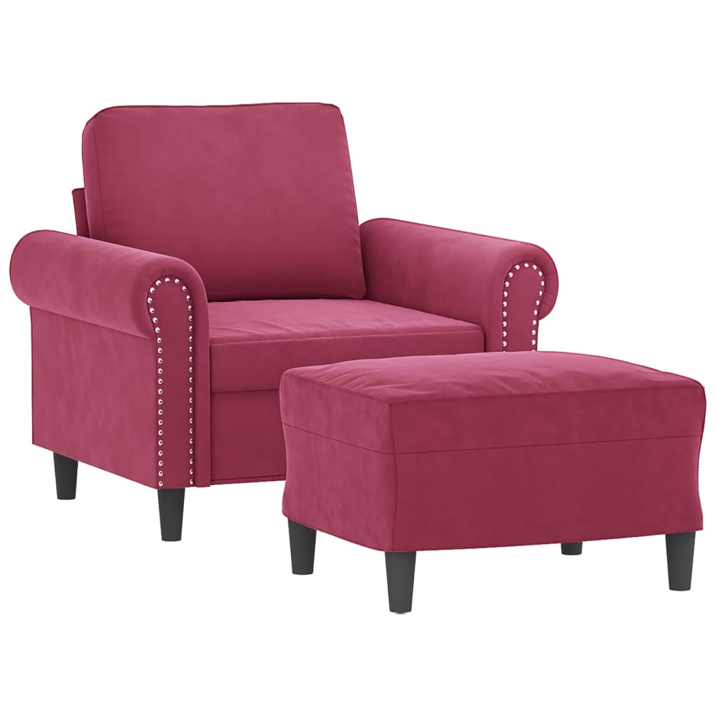 Fauteuil avec repose-pied Rouge bordeaux 60 cm Velours - XIOS