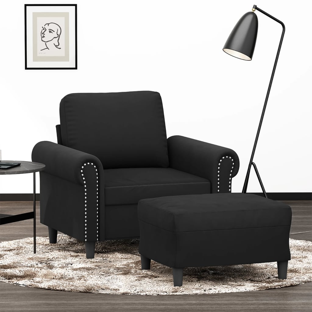 Fauteuil avec repose-pied Noir 60 cm Velours - XIOS