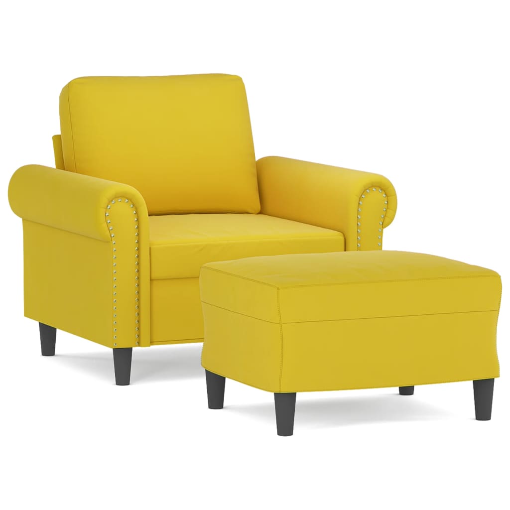 Fauteuil avec repose-pied jaune 60 cm velours - XIOS