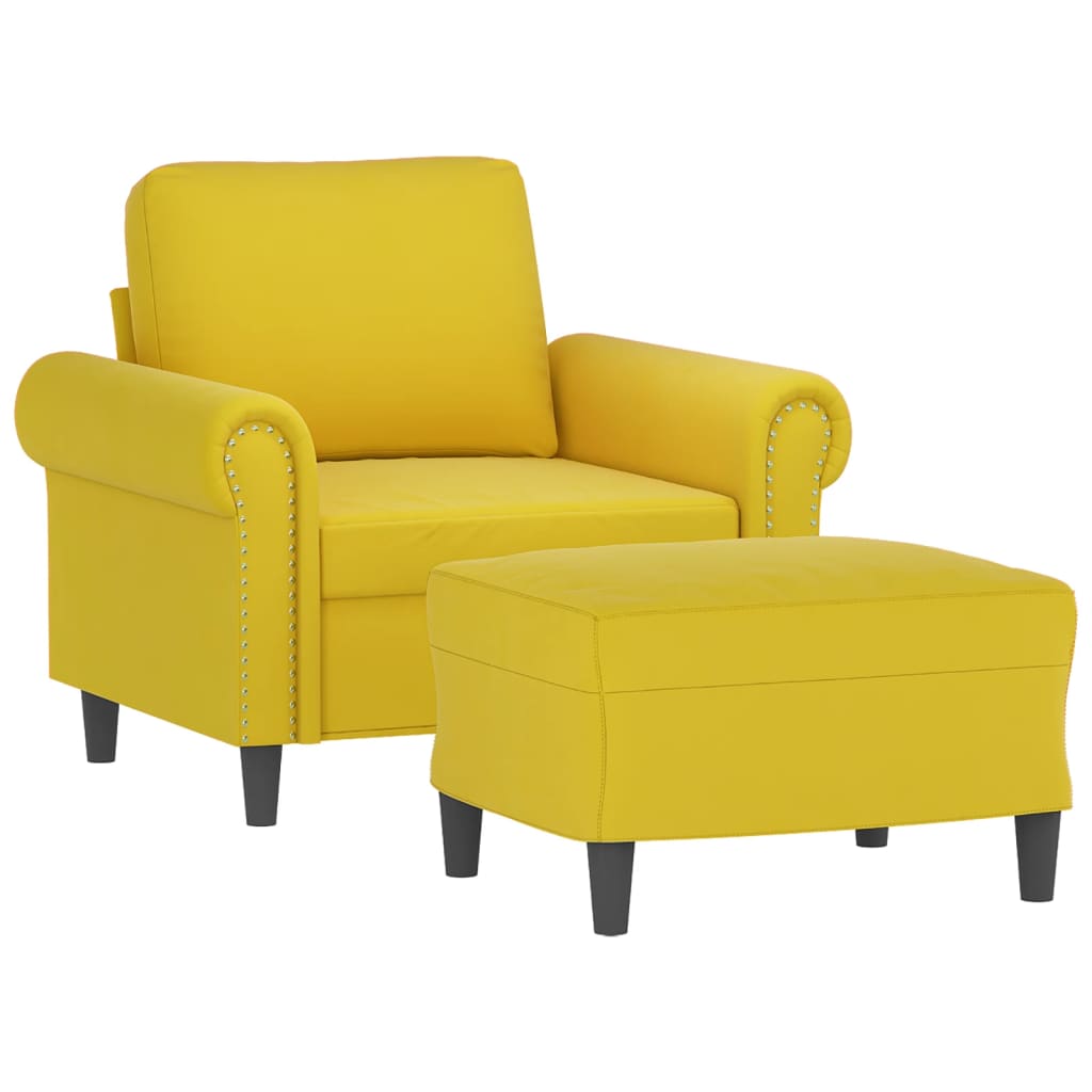 Fauteuil avec repose-pied jaune 60 cm velours - XIOS