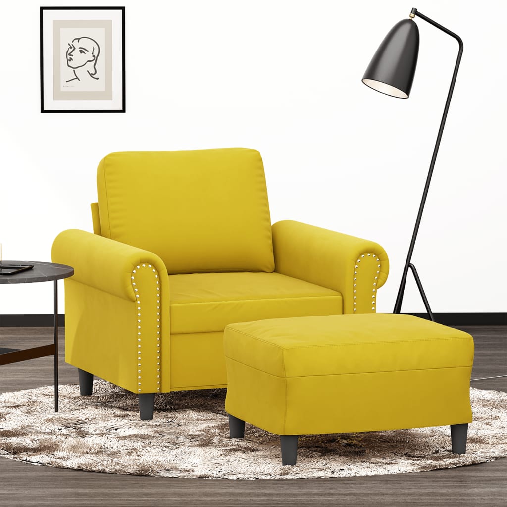Fauteuil avec repose-pied jaune 60 cm velours - XIOS