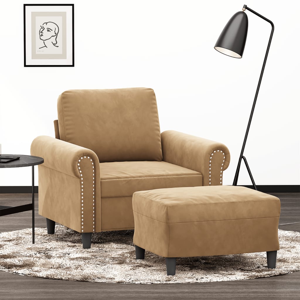 Fauteuil avec repose-pied Marron 60 cm Velours - XIOS