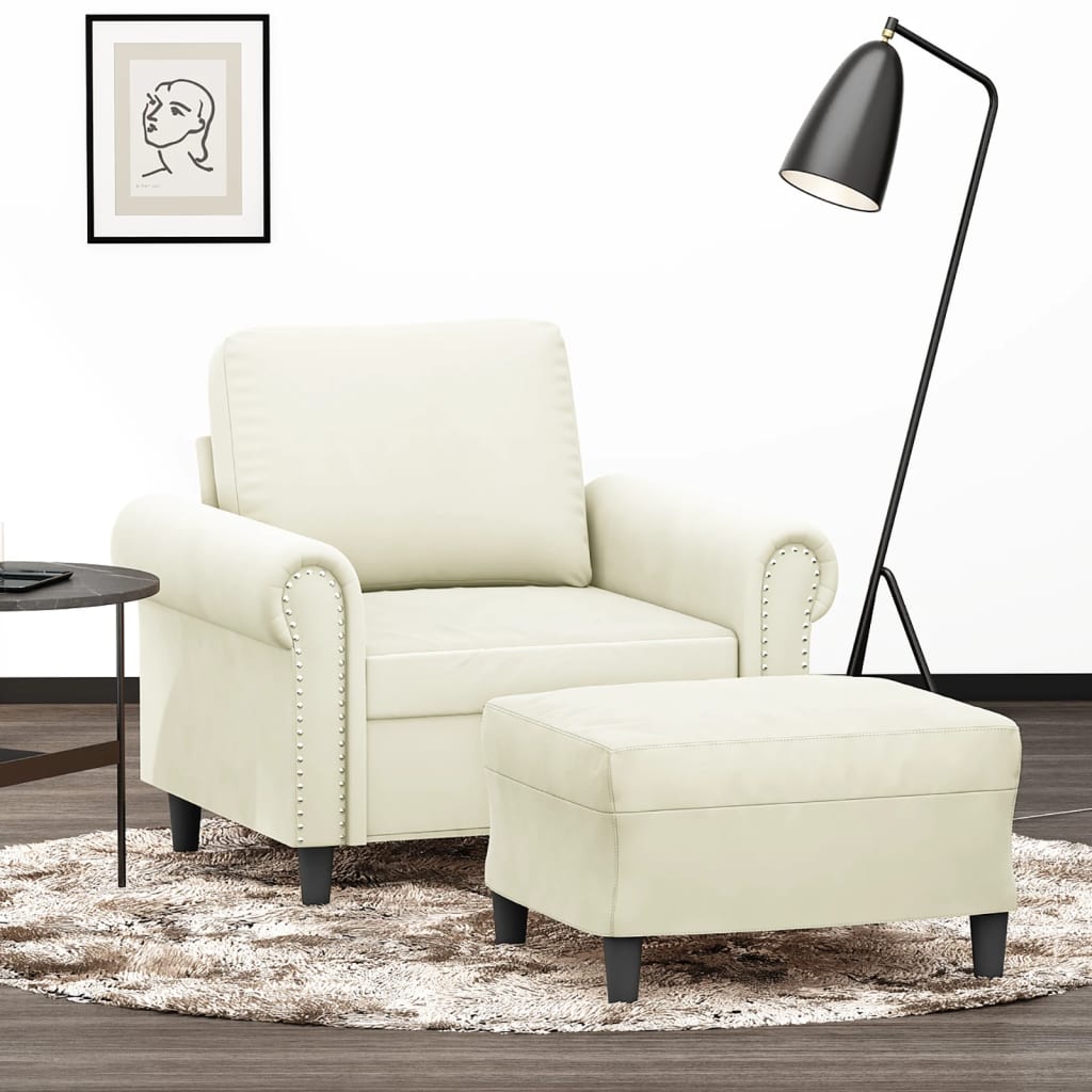 Fauteuil avec repose-pied Crème 60 cm Velours - XIOS